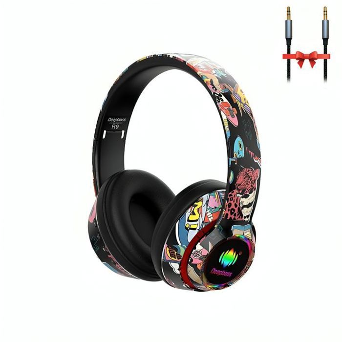 Casque Bandeau Sans Fil RGB DeepBass R9  avec cable audio