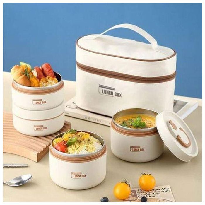 Boîte à Déjeuner Ronde, Récipient à Déjeuner Multifonctionnel étanche, (4 boîtes avec sac)