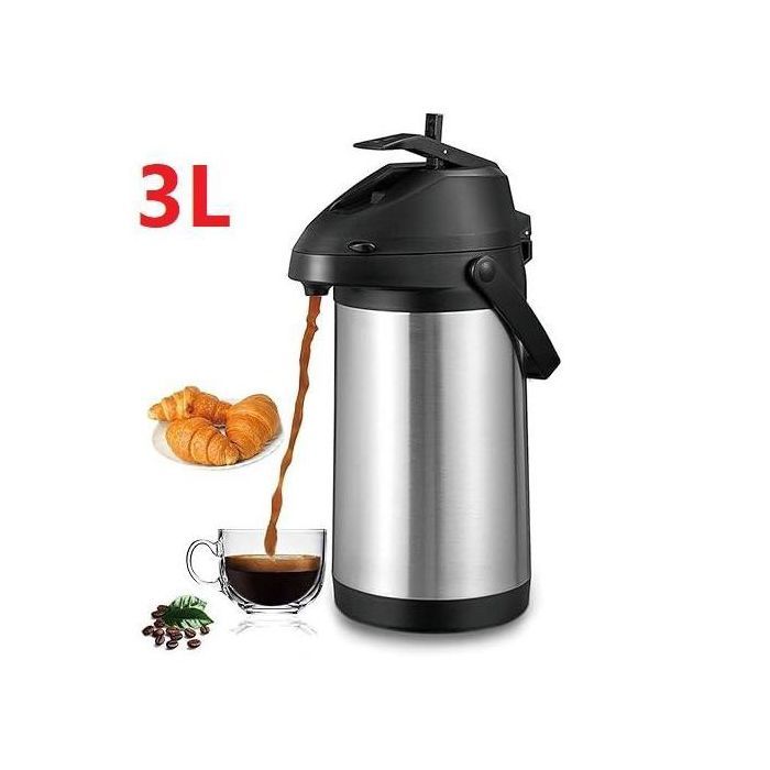 Thermos à café isolé Inox 3 Litres, distributeur de boissons et café avec pompe, carafe thermique
