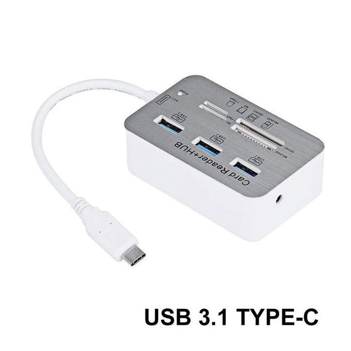 Adaptateur de lecteur de carte mémoire Hub type C , 3 ports USB, type C 3.0/3.1 HUB + 3 ports, extenseur SD TF MS,M2 MMC, 5/10GBPS