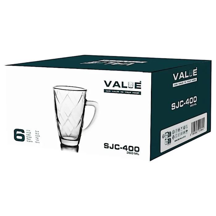 Mug en verre - GENERIC - SJC-400 - 6 unités - 365ml - Transparent - Cylindrique