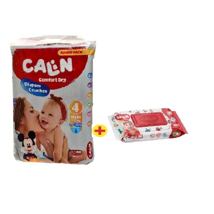 Couches bébé jp maxi 60unités + lingette 100unités - CALIN