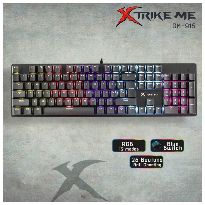 Clavier mécanique RGB LED rétroéclairé Xtrike Me claviers de jeu mécaniques GK-915, Blue Switch Rainbow 104 Touch