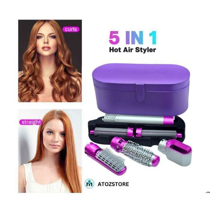Brosse coiffante multifonction 5 en 1, sèche-cheveux à air chaud avec accessoires, avec boîte