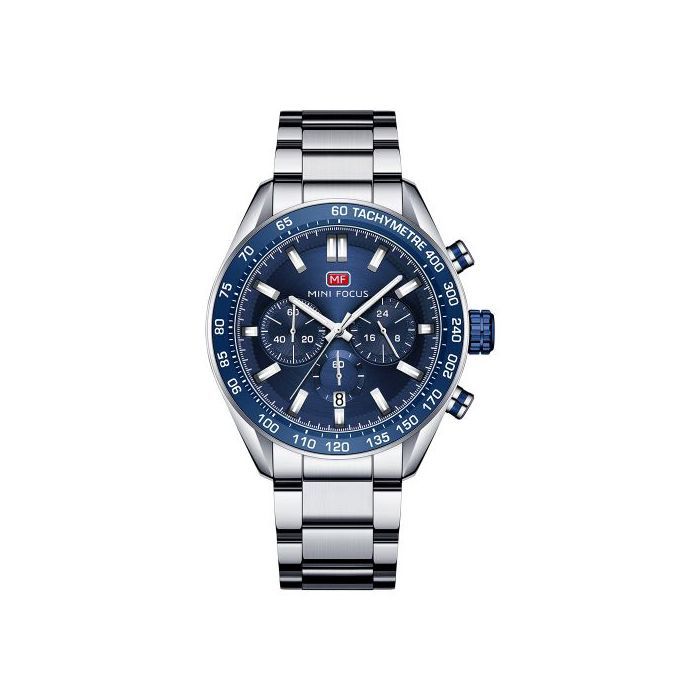 Montre - MINI FOCUS - Chronographe - Argenté - Bleu - Quartz - Étanche