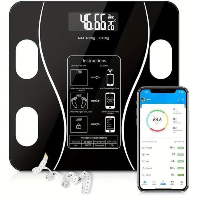 Balance de Graisse Corporelle - GENERIC - Bluetooth - Suivi du Poids - Mesure de la Température - 180 kg