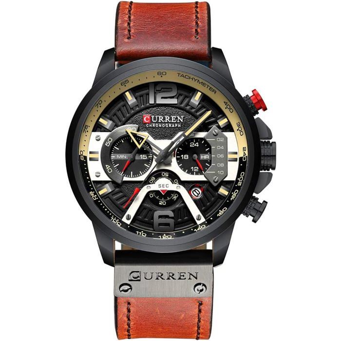 Montre de sport décontractée pour homme en cuir style militaire