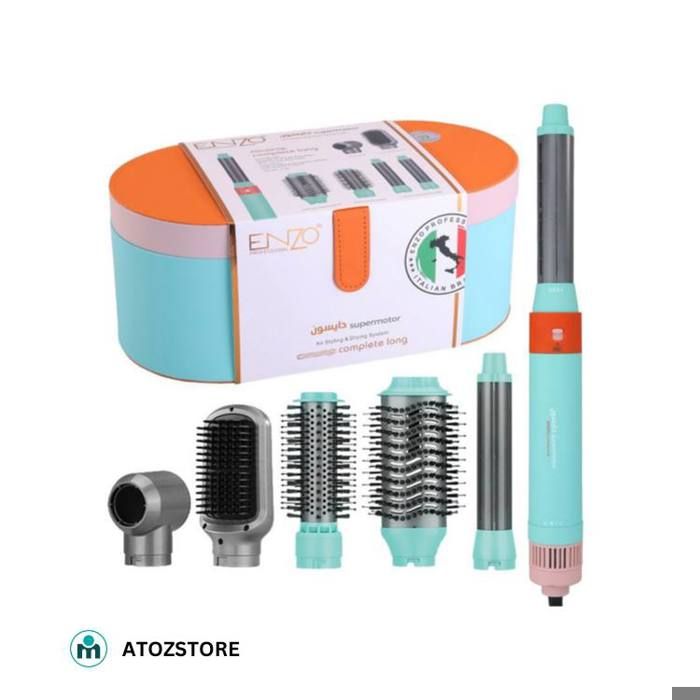 ENZO Brosse coiffante 6 en 1, sèche-cheveux rotatif 1500W avec peignes interchangeables et styler multi