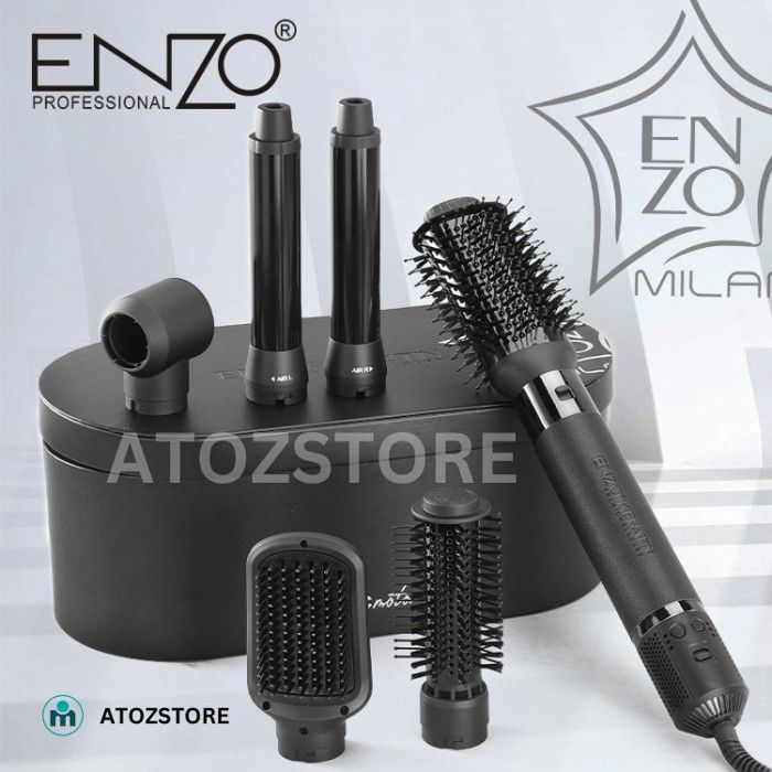 ENZO 6 en 1 Brosse soufflante ionique, sèche-cheveux rotatif à air chaud avec peignes et accessoires