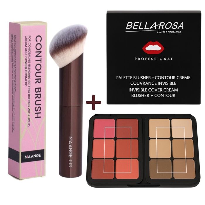 Palette Blush & Contour - Bellarosa - MAANGE - 12 couleurs - Pinceau inclus - Maquillage pro