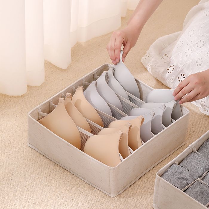 Boîte de rangement en tissu carrée à 7 compartiments