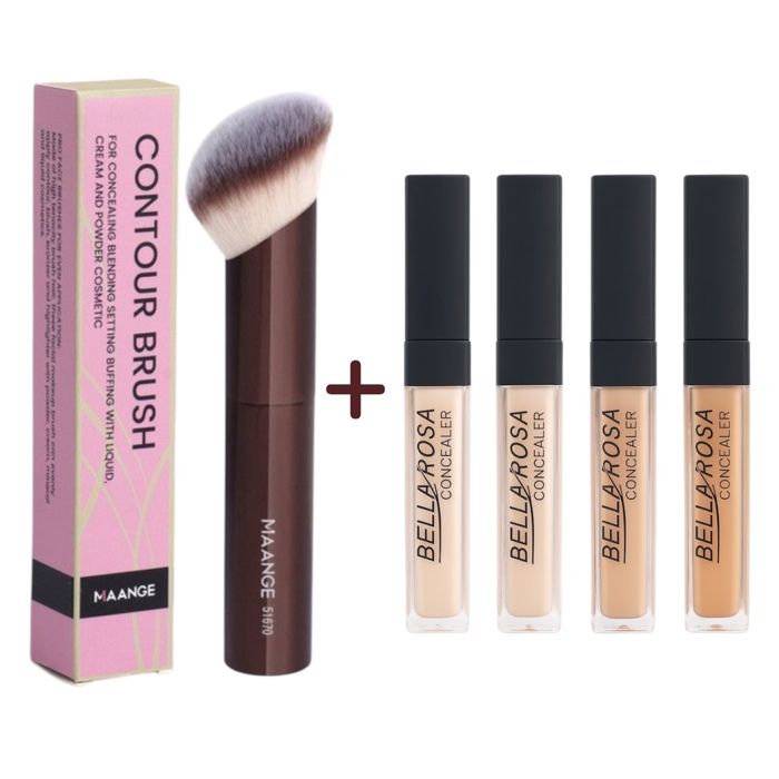 Pack pinceau contour MAANGE + 4 correcteurs Bellarosa, maquillage pro pour camoufler cernes et imperfections au fini naturel