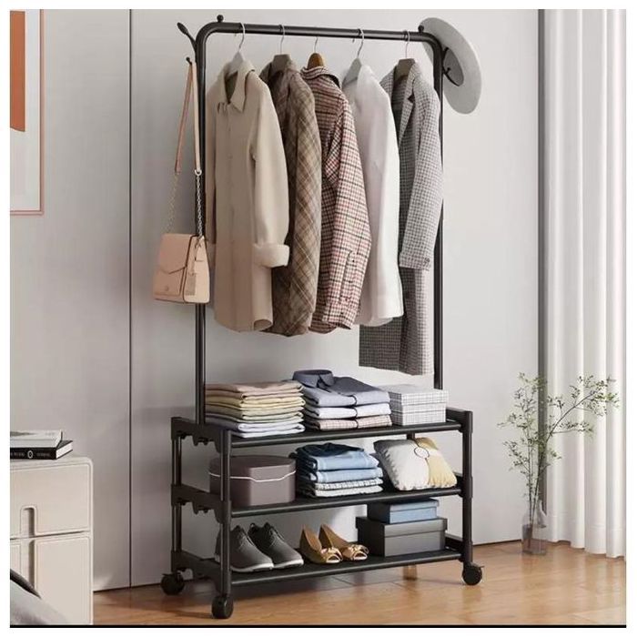 Porte-Manteaux - GENERIC - Meuble d’Entrée - Étagère à Chaussures 3 Niveaux - Métal Noir - Gain de Place