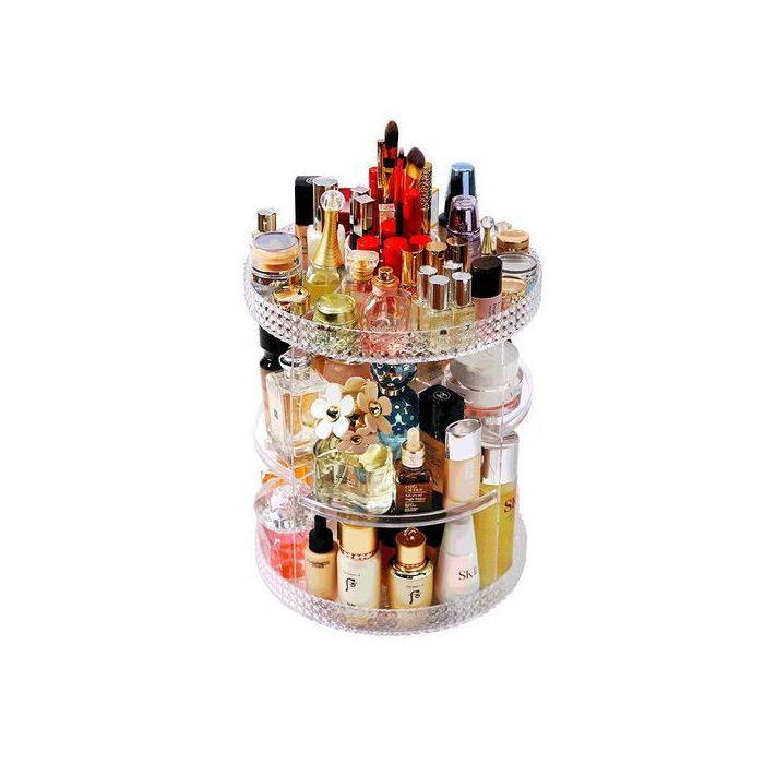 Rangement de maquillage à 28 Grilles, Porte-cosmétiques rotatif 360°, design diamond