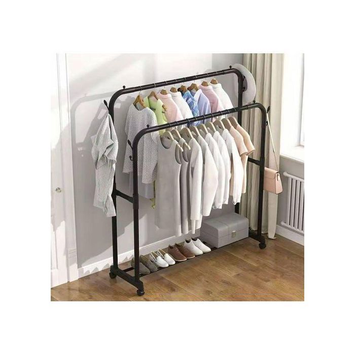 Porte-Manteau/ Portant à Double tringles avec étagère de chaussure - Noir - 110*54*150 cm