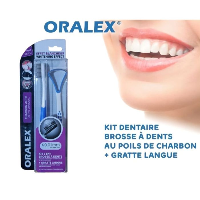Kit dentaire - ORALEX - 2in1 - Brosse à dents en poils de charbon - Gratte langue antibactérien - Mixte