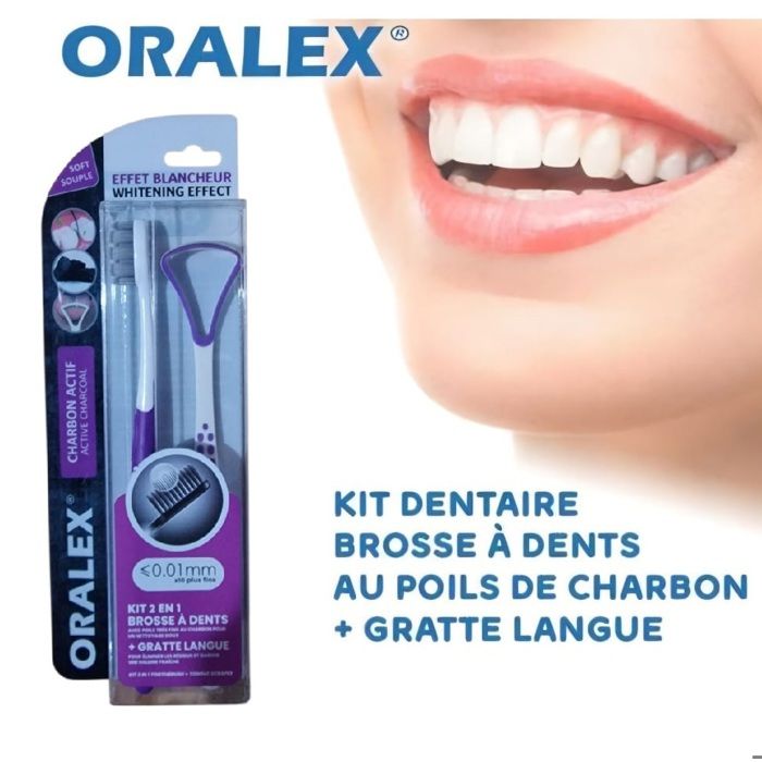 Kit dentaire - ORALEX - Brosse à Dents Mauve - Antibactérien - Gratte Langue - Charbon actif