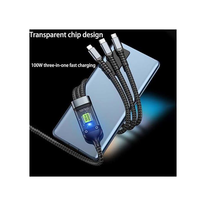 Câble de charge ultra-rapide 3 en 1 100 W, câble de charge ultra-rapide multifonction et pratique