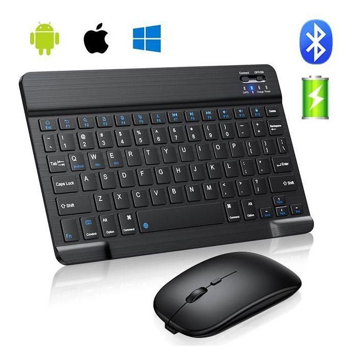 Mini clavier et souris sans fil Bluetooth pour PC, ipad, téléphone, tablette Noir