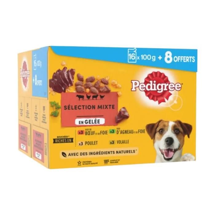 Pâtée pour chien en gelée - PEDIGREE - 24x100g - Junior - Moyen - Moins de 1kg