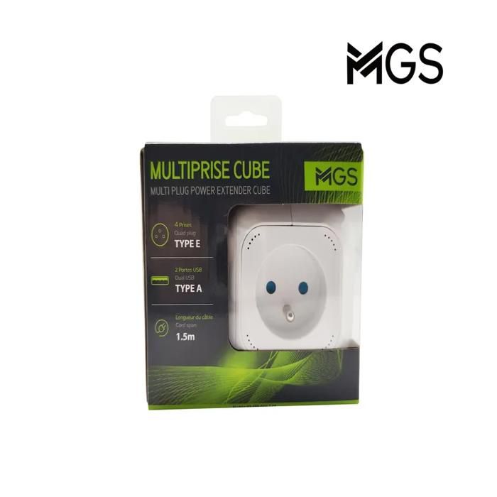 Cube multiprises - MGS - FSB-04U - 4 prises - 2 ports USB - Compact et fonctionnel