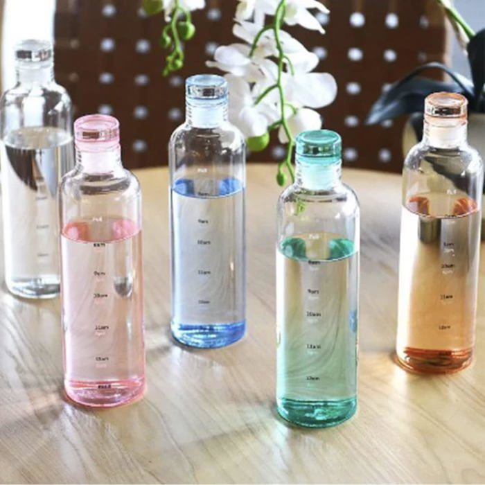 Bouteille d'eau en verre résistant transparent -adultes et enfants, les voyages, la gym, le quotidien -600Ml-couleurs aléatoires