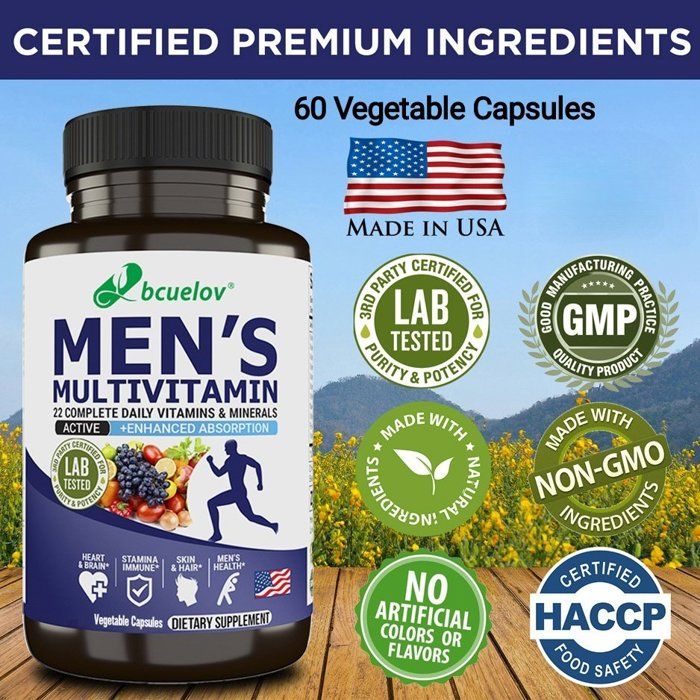 Bcuelov Suppléments vitamines et minéraux pour hommes – 22 combinaisons pour soutenir la santé immunitaire globale