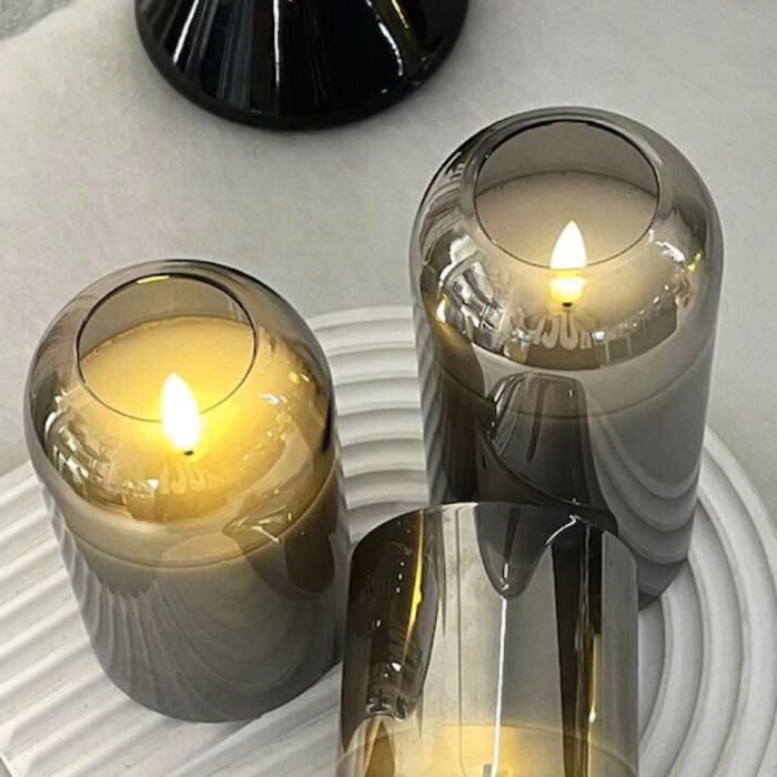 Bougie LED électrique avec effet flamme réaliste – Gris