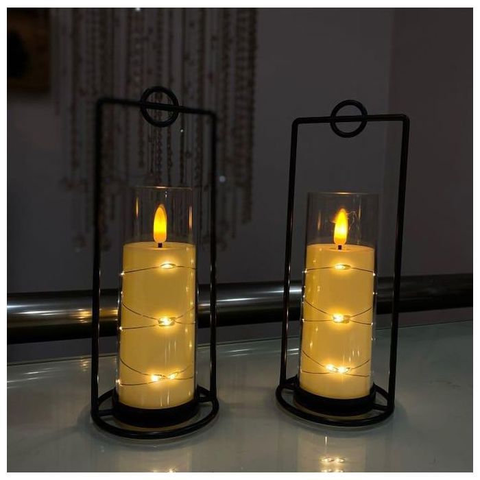 Lot de 2 bougies sans flamme avec support décoratif