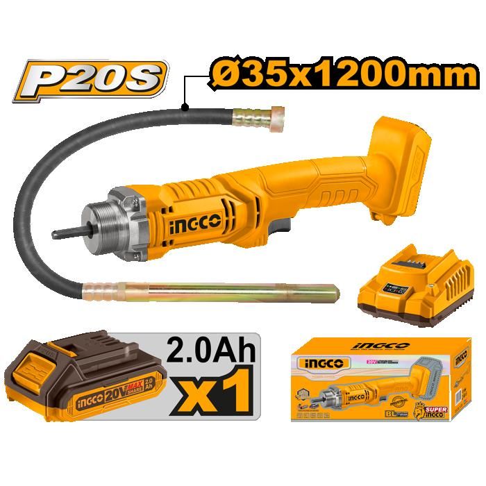 INGCO - Vibreur à béton 20V + 1Batterie + 1aiguille