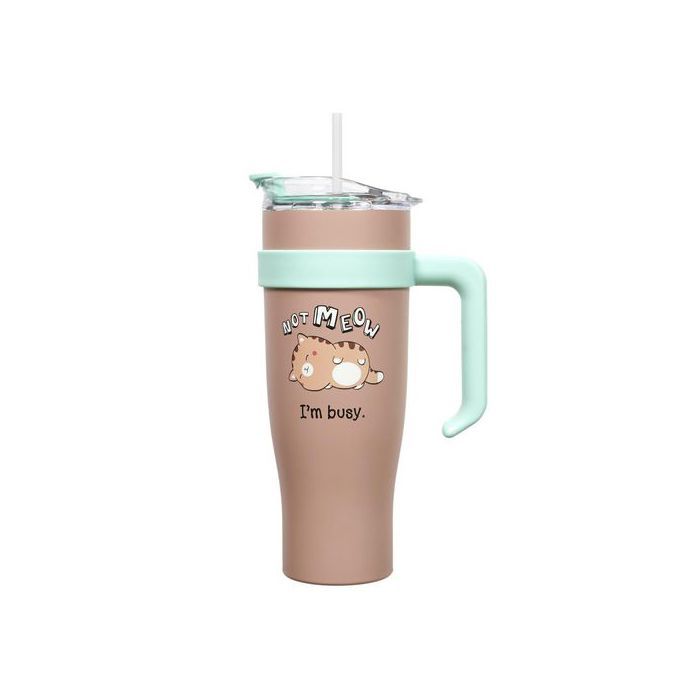 Mug Isotherme en Acier Inoxydable – 1.2L avec Paille & Poignée, Garde au Chaud/Froid