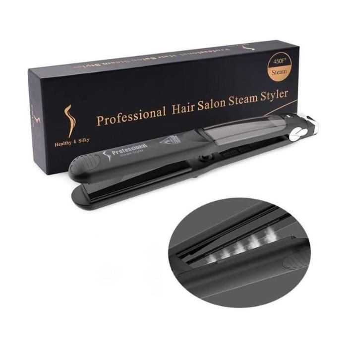 Lisseur Cheveux Vapeur - Professionnel - Plaques en Céramique - Écran LCD - 6 Réglages - Hydratation