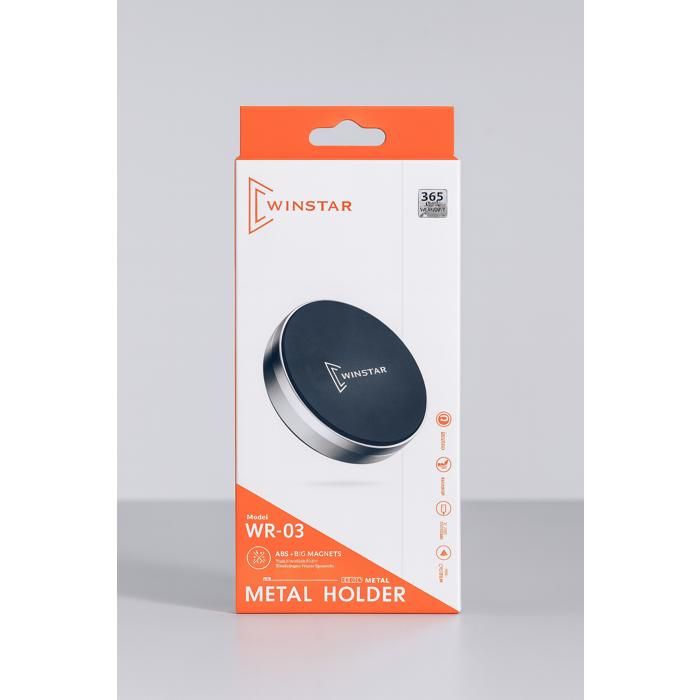 Support magnétique WINSTAR WR-03 universel smartphone & tablette, 6 aimants puissants, rotation 360°, design métal élégant.
