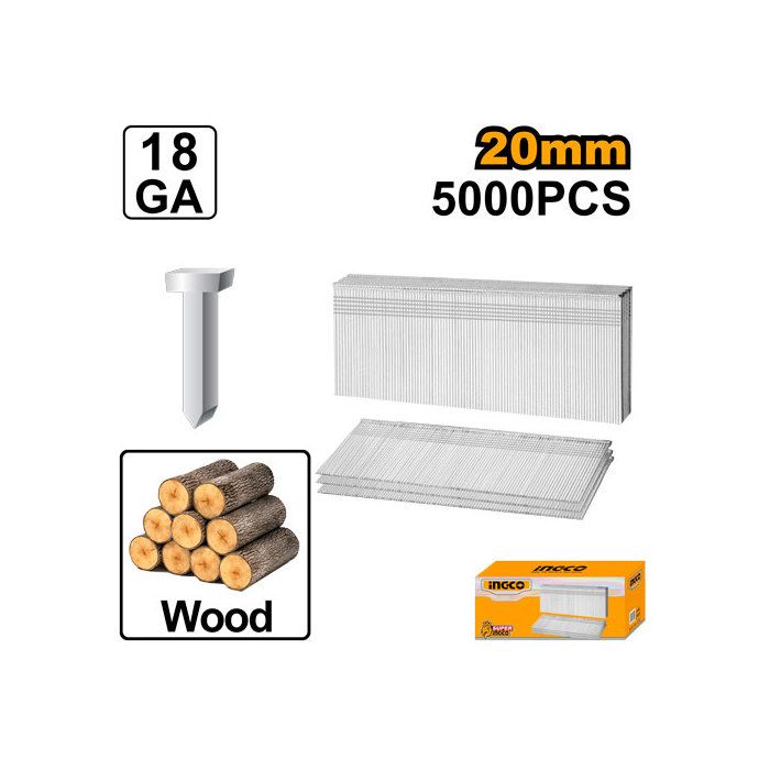 INGCO - 5000 clous galvanisés lisses calibre18 - 20x1,2 mm