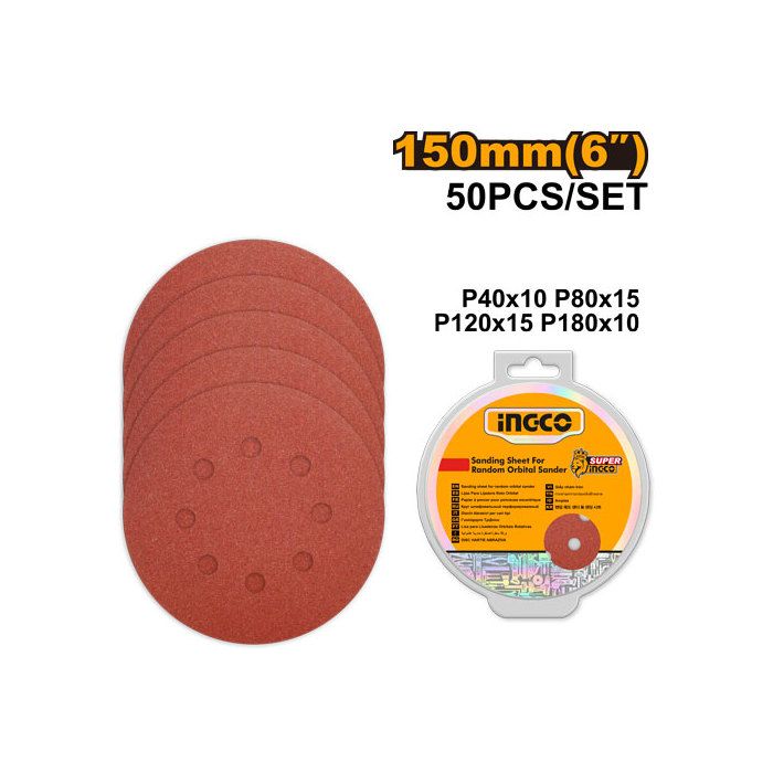 INGCO - Jeufeuilles abrasives ponceuse orbitale50pcs150mm