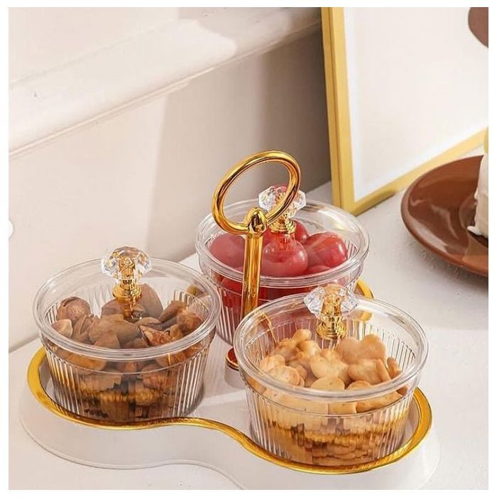 Lot de 3 assiettes avec couvercles, 3 Bols à noix, Servir d'huile d'olive, miel, confiture, beurre