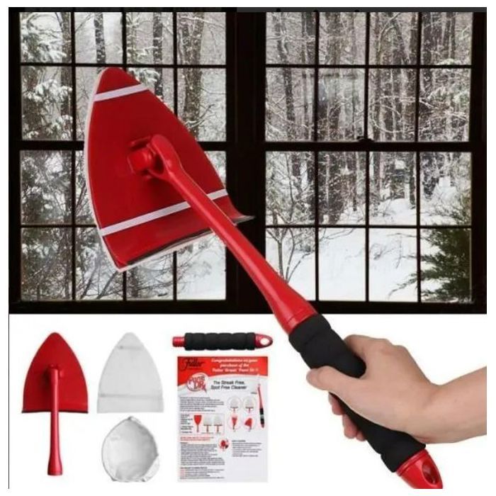 Brosse vitres et miroirs avec raclette pivotante