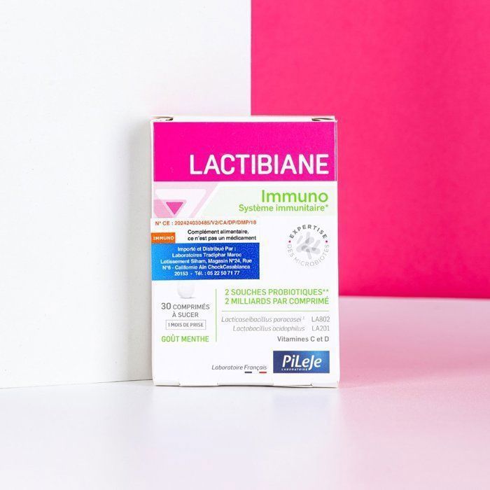 PiLeje Lactibiane Immuno se compose de 2 souches probiotiques dosées à 2 milliards par comprimé.