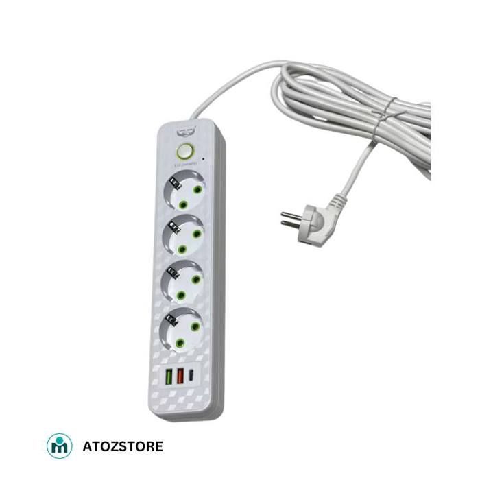 Multiprise USB avec 4 Prises Électriques 2 USB 1 Type-C Idéale pour Bureau & Maison, Couleur aléatoir