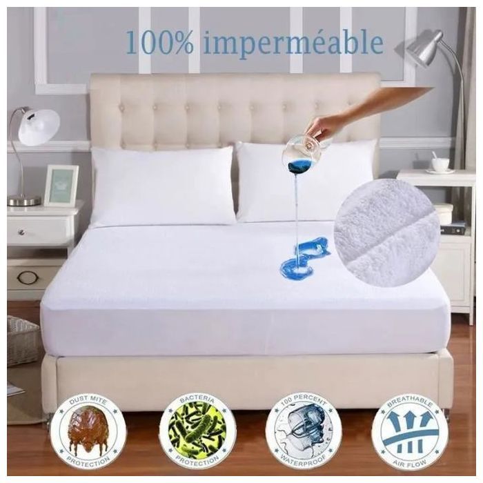 Protège-matelas imperméable 160 x 200 cm 85 % polyester blanc