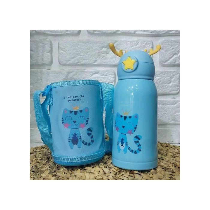 Gourde pour enfants avec motif chat et couronne – Design mignon avec sac en tissu