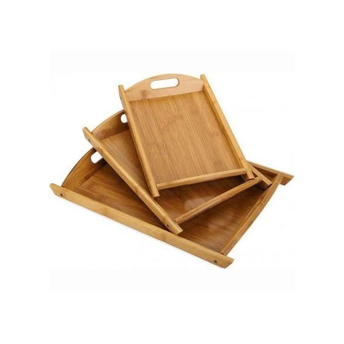 Pack de 3 Plateaux en Bois avec poignée solide pour café,