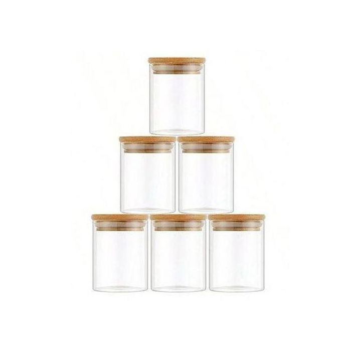 Lot de 6 bocaux en verre avec couvercle hermétique en bambou, ensemble de boîtes à épices de cuisine