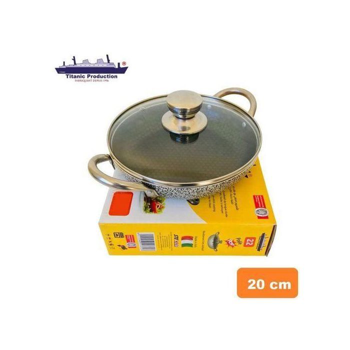 Titanic production Poêle avec couvercle en verre et poignées, Poele anti adhésive diamètre 20 cm