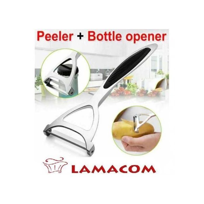 Lamacom Éplucheur de légumes & fruits & Ouvre-bouteille 2 en 1, acier inoxydable