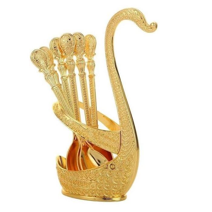 Lot de 6 Cuillère à café en acier inoxydable doré avec support, Cuillère à café pour gâteau salade cocktail Dessert