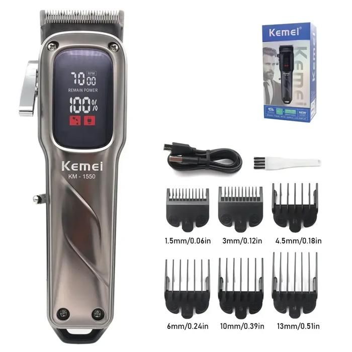 Kemei KM-1550 Professionnel Tondeuse À Cheveux pour Hommes Affichage LED À Faible Bruit Sans Fil USB