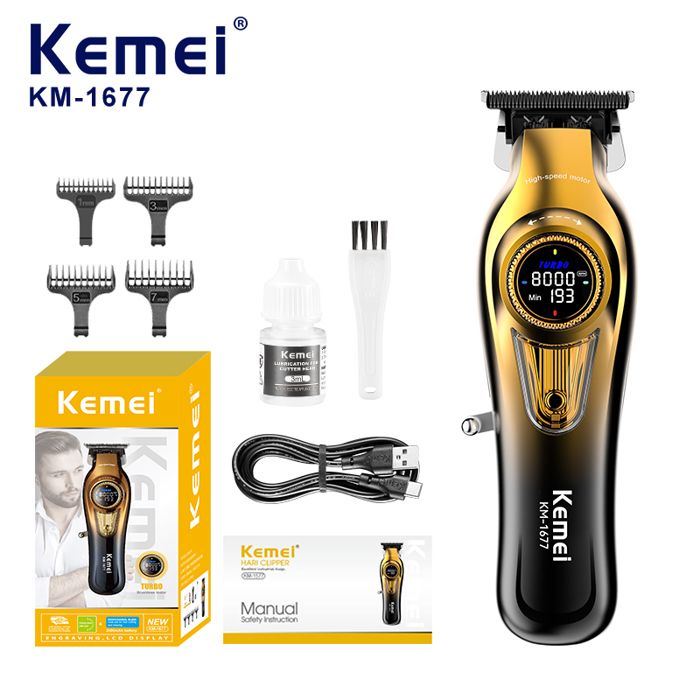 Kemei KM-1677 - Tondeuse à cheveux professionnelle réglable pour homme - Lame en céramique - Moteur 8 000 tr/min