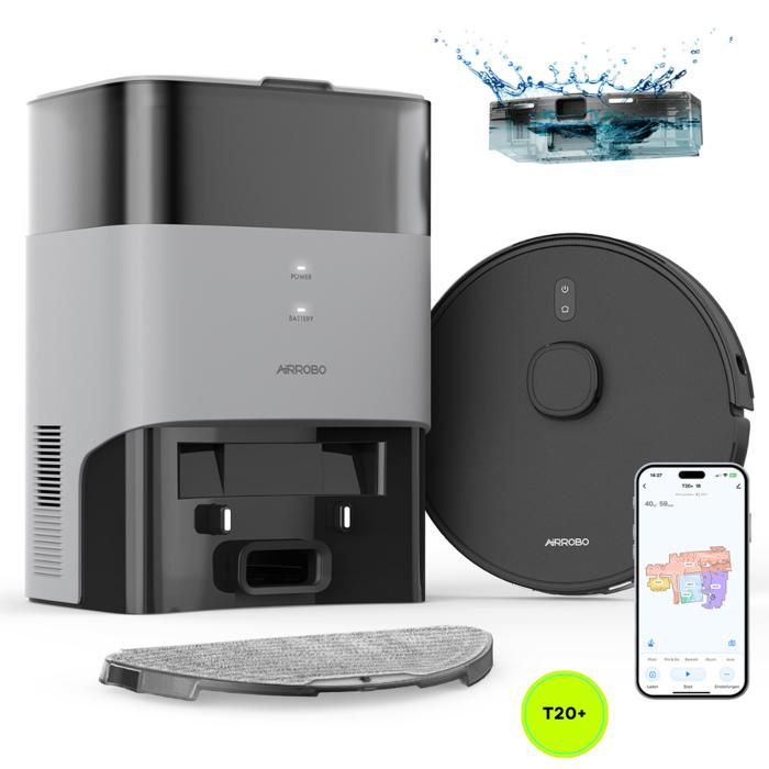 Robot aspirateur laveur avec station de vidage automatique T20+