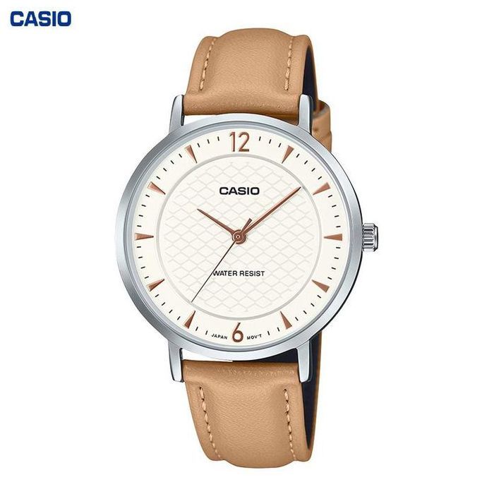 Casio Nouvelle Montre pour femme Bracelet en cuir Cadran blanc en maille etanche-ltp-vt04l-7a1df
